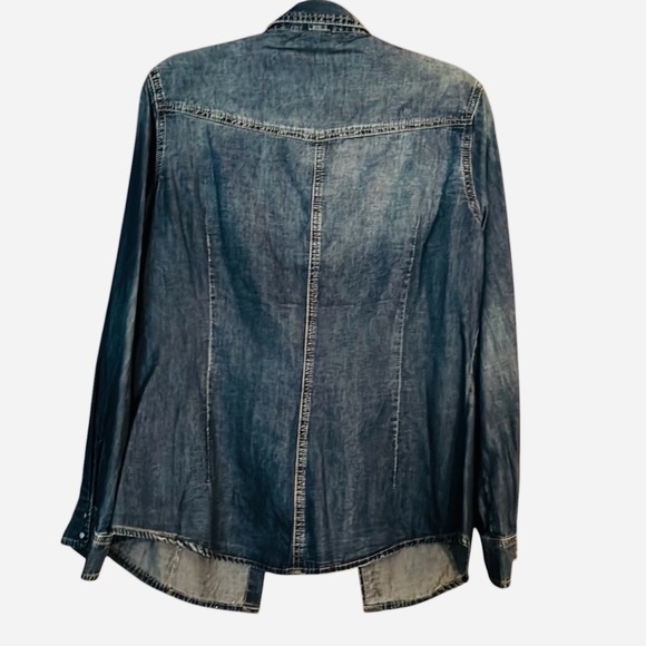 Blue Jean Bling button down Top -M - Picture 4 of 4